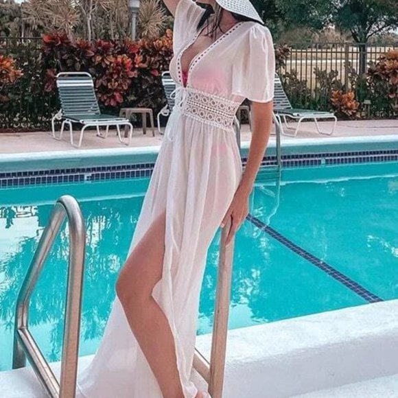 white Vacay Vibes Eyelet Embroidery Tie Front Kimono - Picture 10 of 16